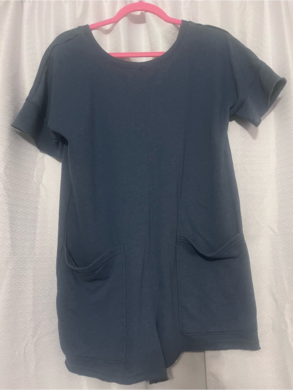 Girls Navy Short-Sleeve Pocket Romper. XL(14/16)